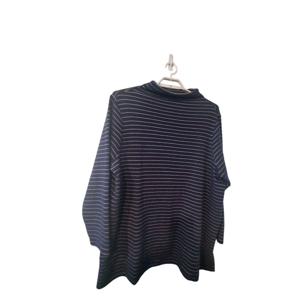J Jill Wearever Collection tunic top 3X navy ribbed striped thick nit mo…